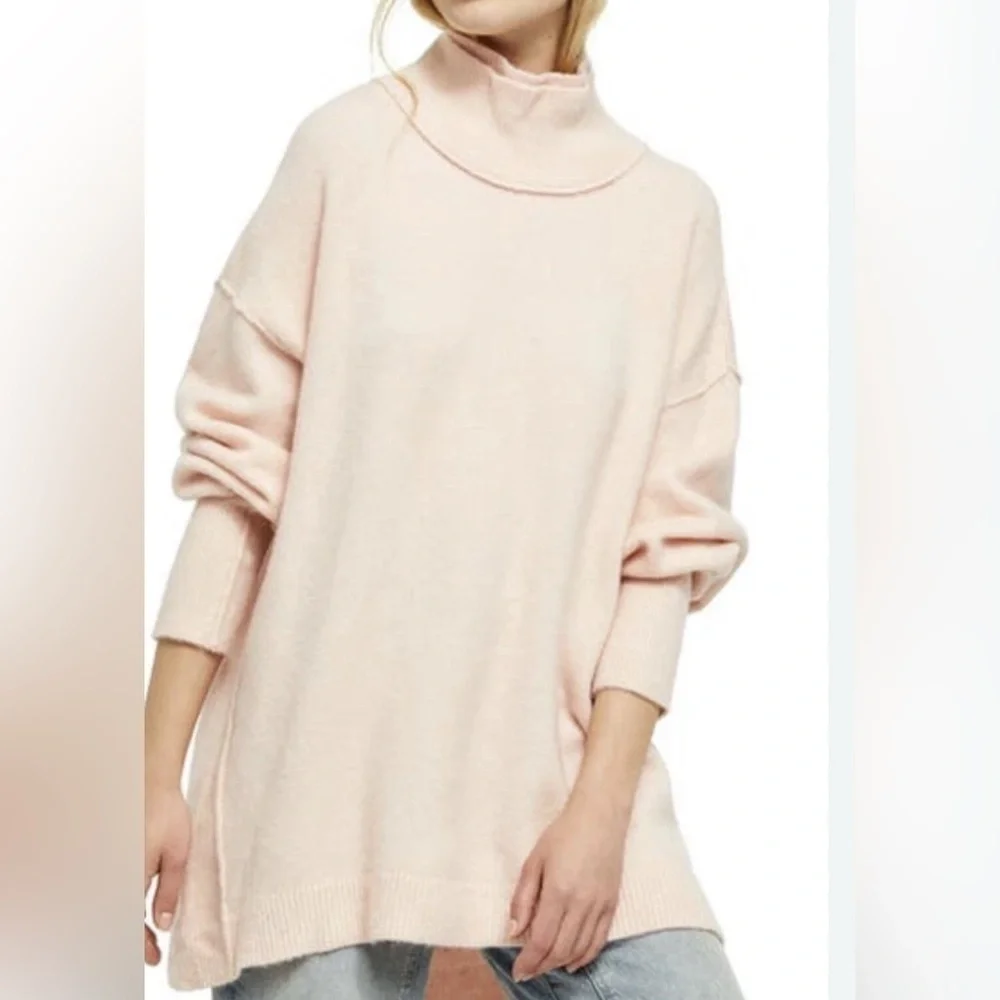 Free People Pink Afterglow Wool Blend Layered Mock Neck Tunic Sweater XS 290